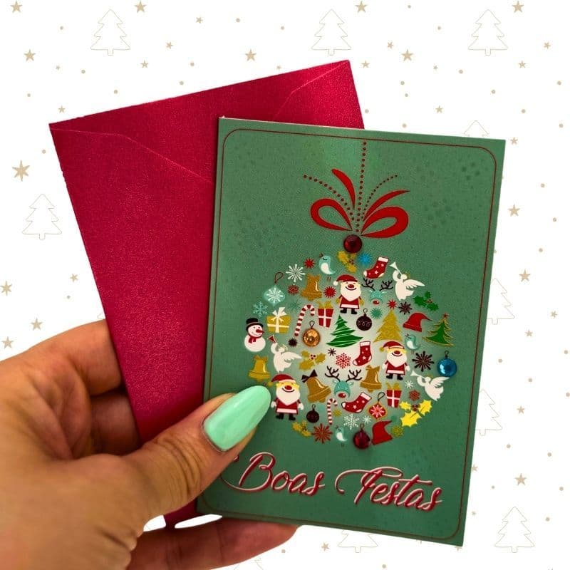 Cartão de Natal Pequeno com Envelope | Mensagens Natalinas | 15X11