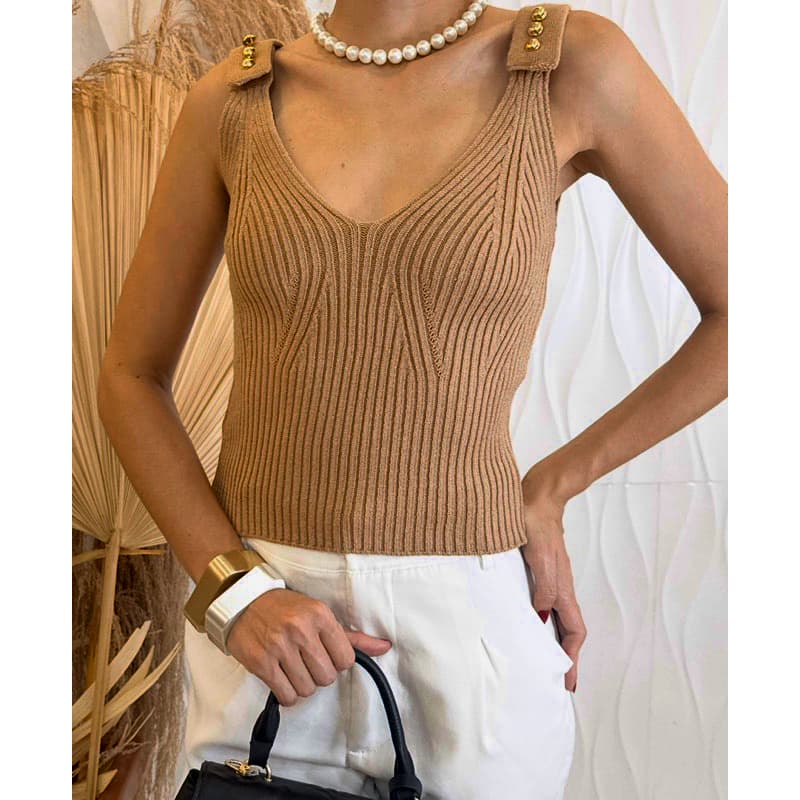 Blusa Feminina Regata Básica elegante Tricot Premium Canelada Modal Pingente na Alça Verão Outono Festa Trabalho Comfy