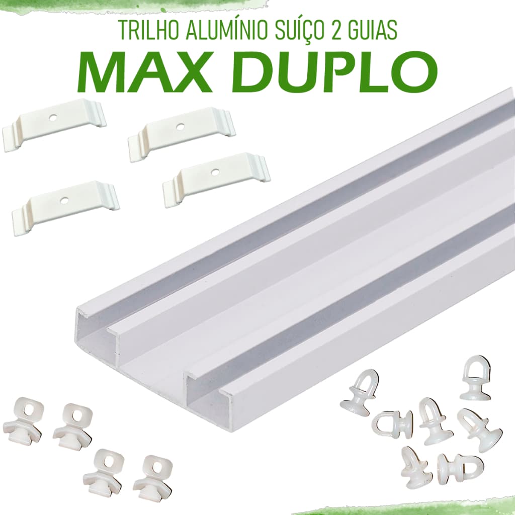 Trilho Suíço Max Duplo 1m/ 1,5m/ 2m/ 3 Metros/ 3,5m/ 4m/ 5m/ 6m Deslizantes Presilhas Terminal