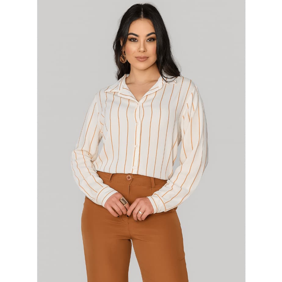 Camisa Feminina Com Botões Colarinho Manga Longa Leve Macia Viscose