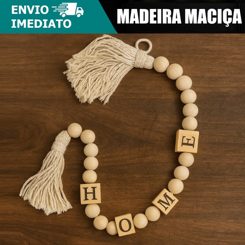 Colar de Mesa HOME Decorativo em Madeira Bege Minimalista Rústico e Sofisticado 70cm