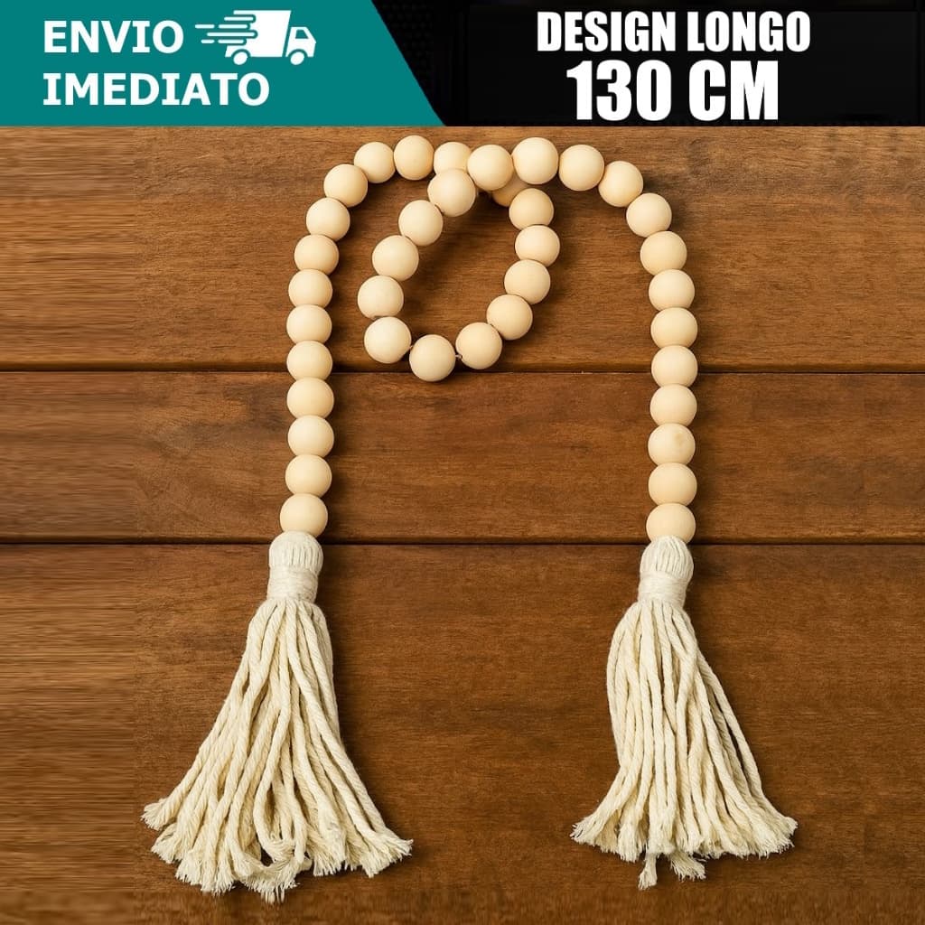 Colar de Mesa Madeira Enfeite Colar Decorativo Luxo 130CM Em Madeira Bege Minimalista Rústico