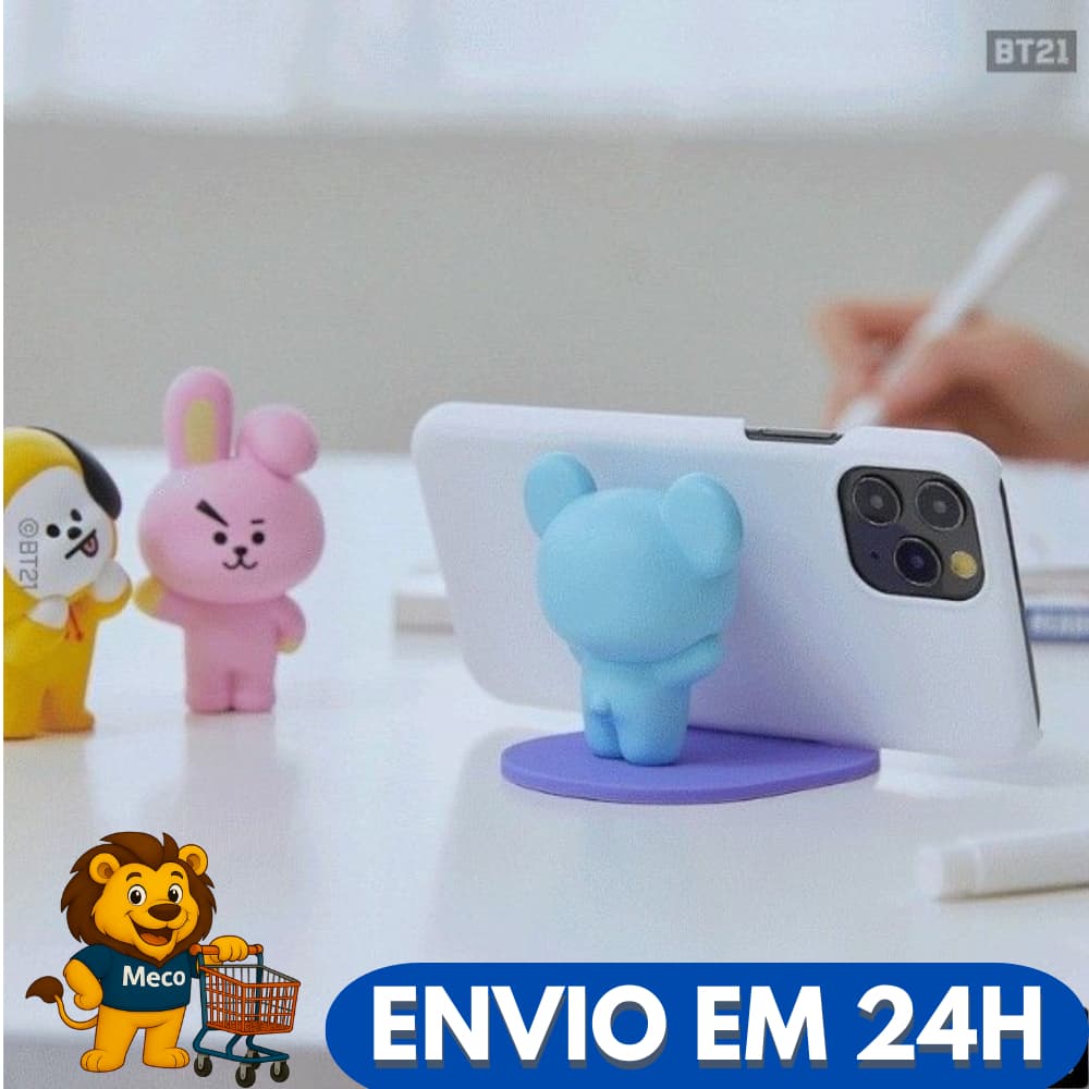 Suporte de Telefone para Mesa BT21 Base Celular Assistir Vídeo Chamada Portátil Criança e Personagem