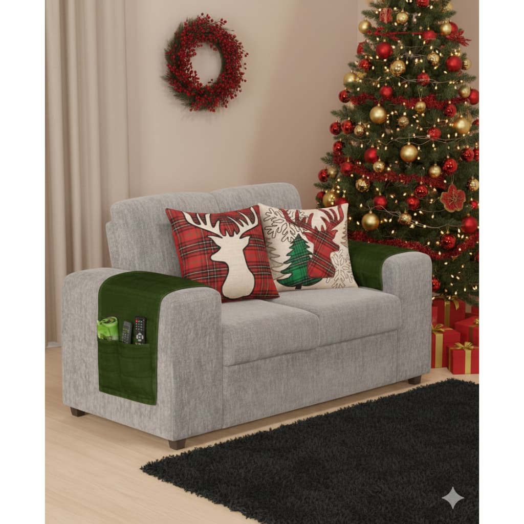 Kit Capa Protetora de braço do sofá com almofadas estampa de natal medida 40x40