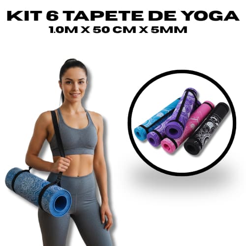KIT 6 Tapetes Yoga Pilates 1m x 50cm x 5mm Colchonete Academia Antiderrapante Ginástica Fitness