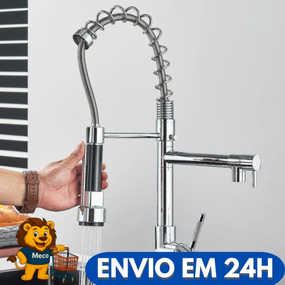 Torneira de Mesa com Ducha Extensível Cozinha Bancada Flexível Jato Direcionável Prática Limpeza Pia