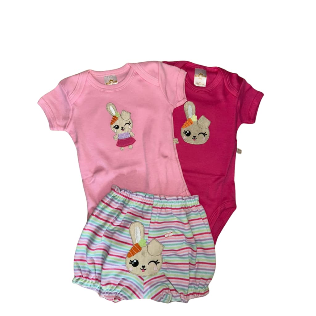 Kit 2 Bodies e 1 Short Coelhinha e Gatinha Best Club Baby