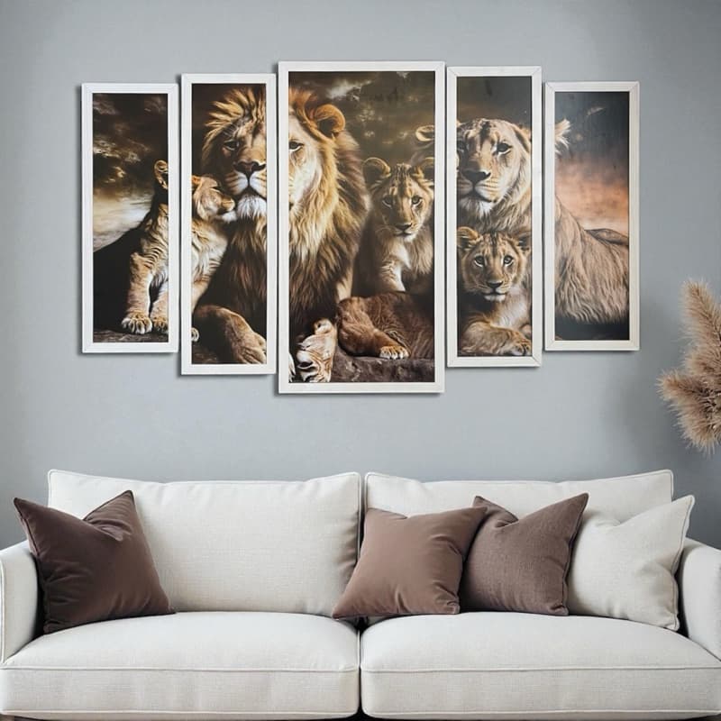 Quadros Decorativos Mosaico 5 peças Branco Religioso Paisagens Pinturas Realistas