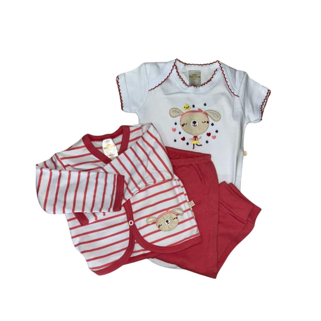 Kit Body, Casaco e Calça Estampa Coelhinha Listrada - Best Club Baby