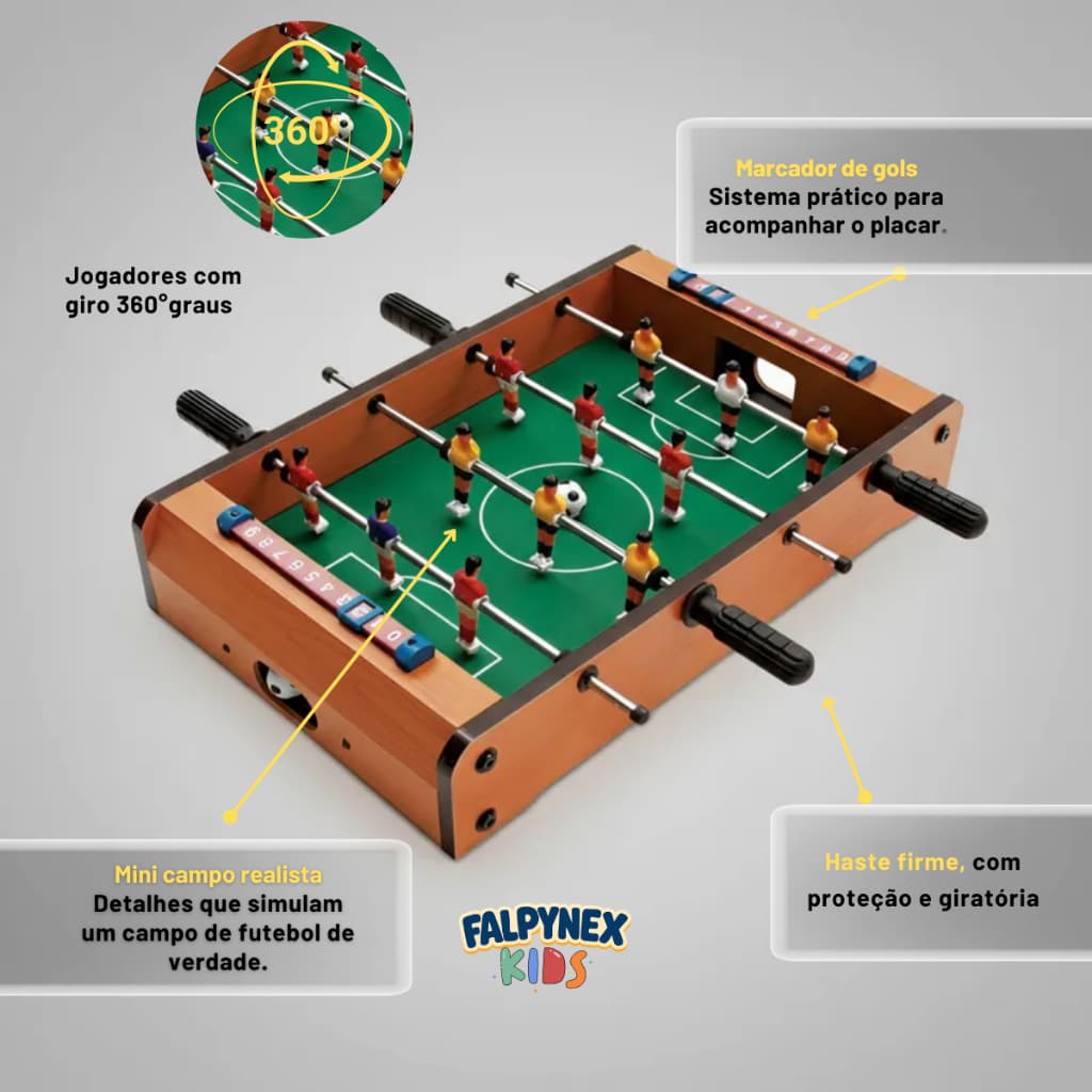 Mini Mesa de Pebolim Totó Infantil Portatil Grande Jogo de Futebol Madeira 2 Bolas Inclusa Brinquedo Infantil