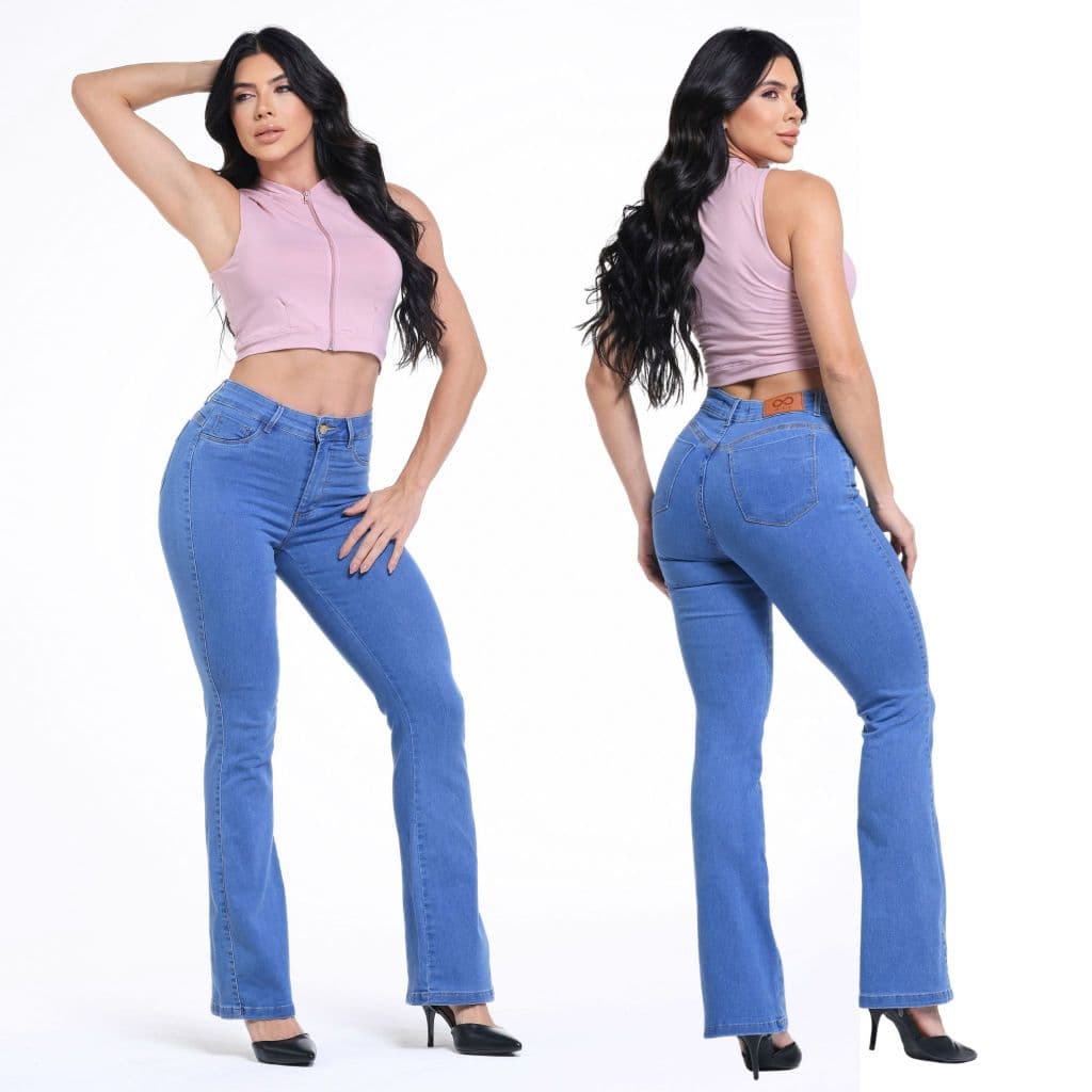 Calça Jeans Flare Feminina Cos Alto Com Elastano Cintura Alta Empina Bumbum Premium