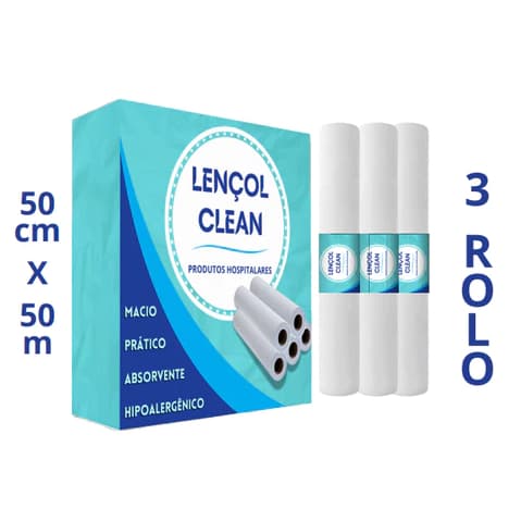 Kit 3 Lençol Descartável Papel Hospitalar Maca 50x50mt - 3 Rolos