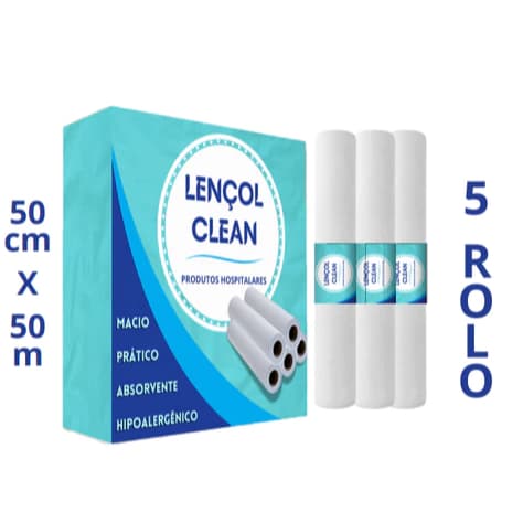 Kit 5 Lençol Descartável Papel Hospitalar Maca 50x50mt - 3 Rolos