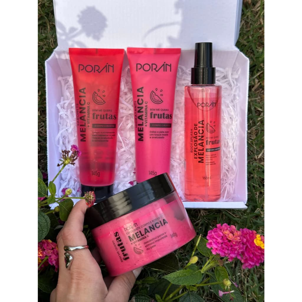 Kit Poran Melancia - Body Splash , Creme Hidratante, Sabonete Liquido e Esfoliante Corporal