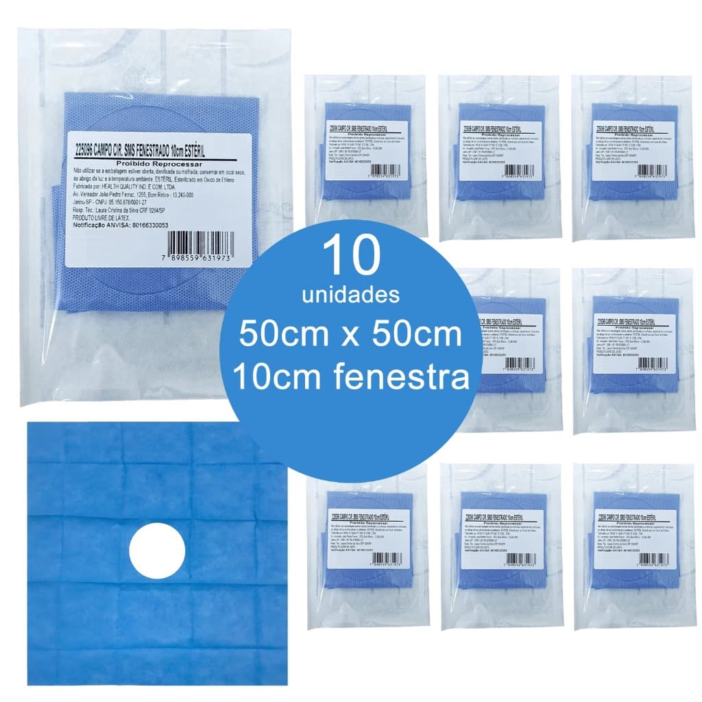 Campo Cirúrgico Fenestrado Estéril 50x50 Kit C/ 10 Und