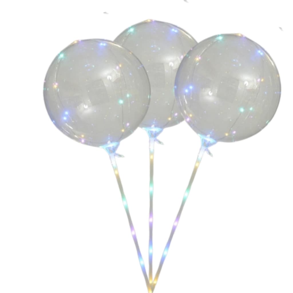 Kit Com 3 Balões Transparente De Led Com Haste