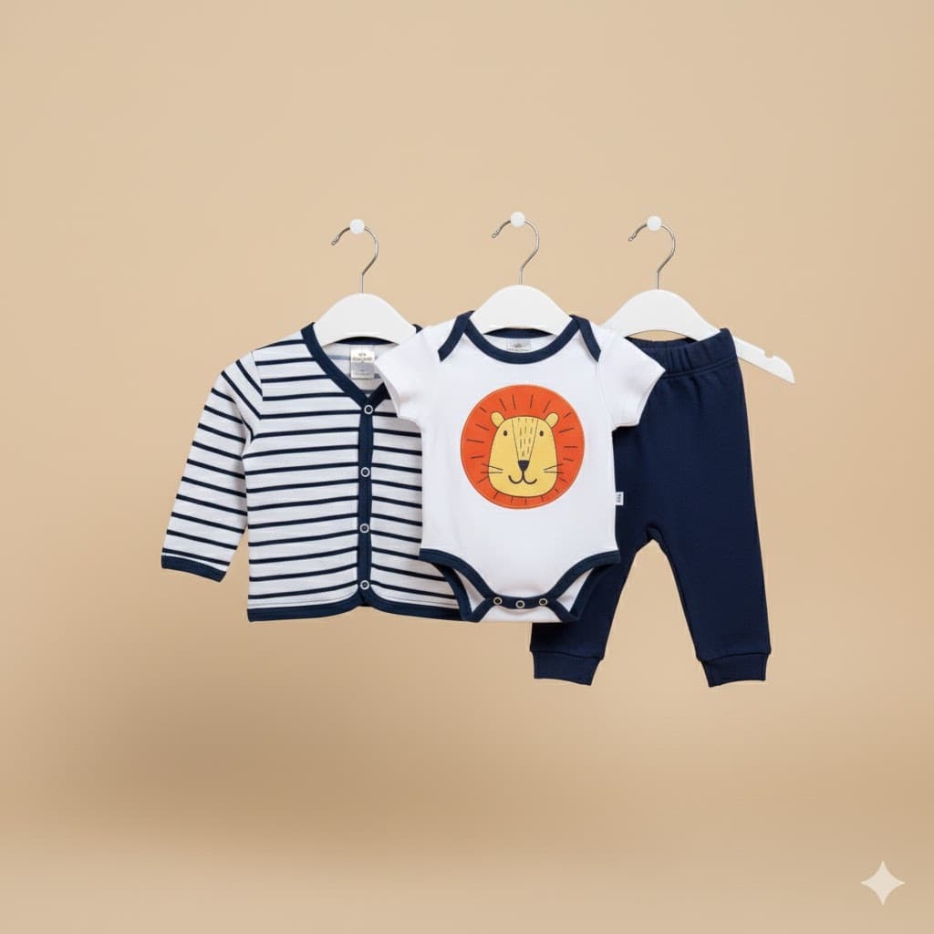 Kit Body, Casaco e Calça Estampa Leãozinho Listrado - Best Club Baby