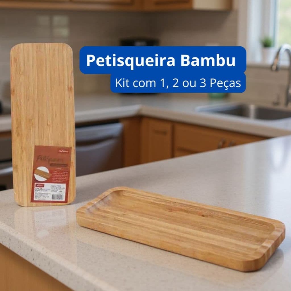 Kit Petisqueira Bambu 26 cm Ecológica Servir Petiscos Estilo Mesa Cozinha Natural Resistente
