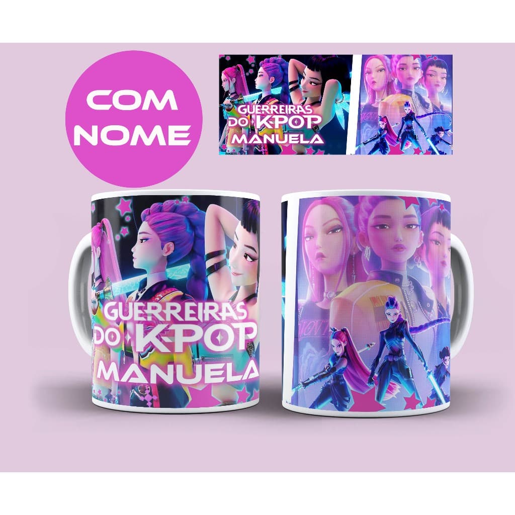 caneca guerreiras do kpop personalizada com nome ceramica de 325ml alto brilho