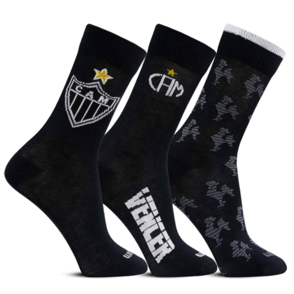 Kit 3 Pares Meia Juvenil Casual Futebol Clube Atlético Mineiro