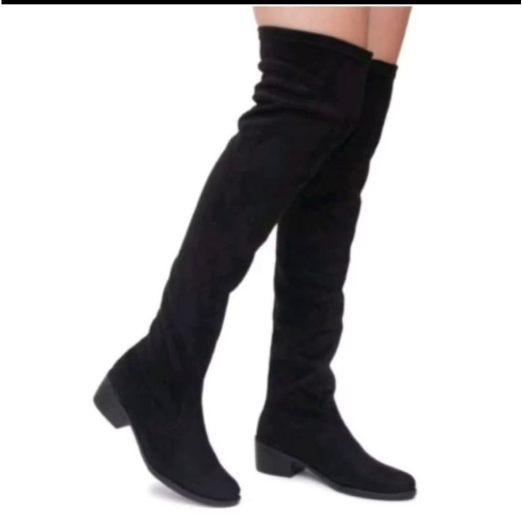 Bota Over The Knee Preta com Amarração Estilo e Conforto Fashion Rodeio e Country