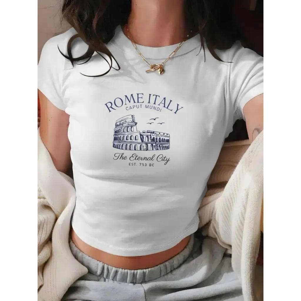 Baby Tee Rome Italy camisa de compressão feminina Baby Look Confortavel Modela O Corpo