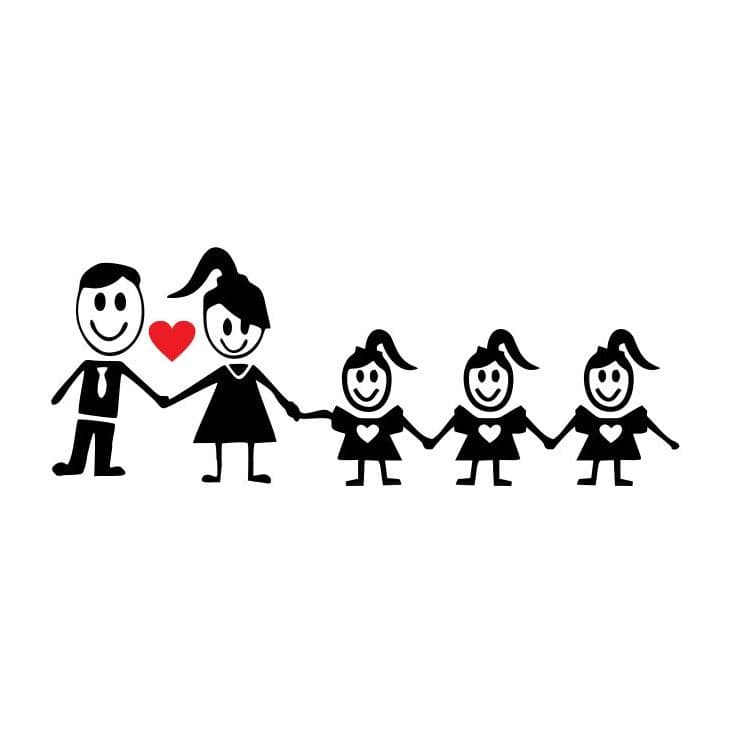 Adesivo Família Feliz - 1 Casal e 3 meninas