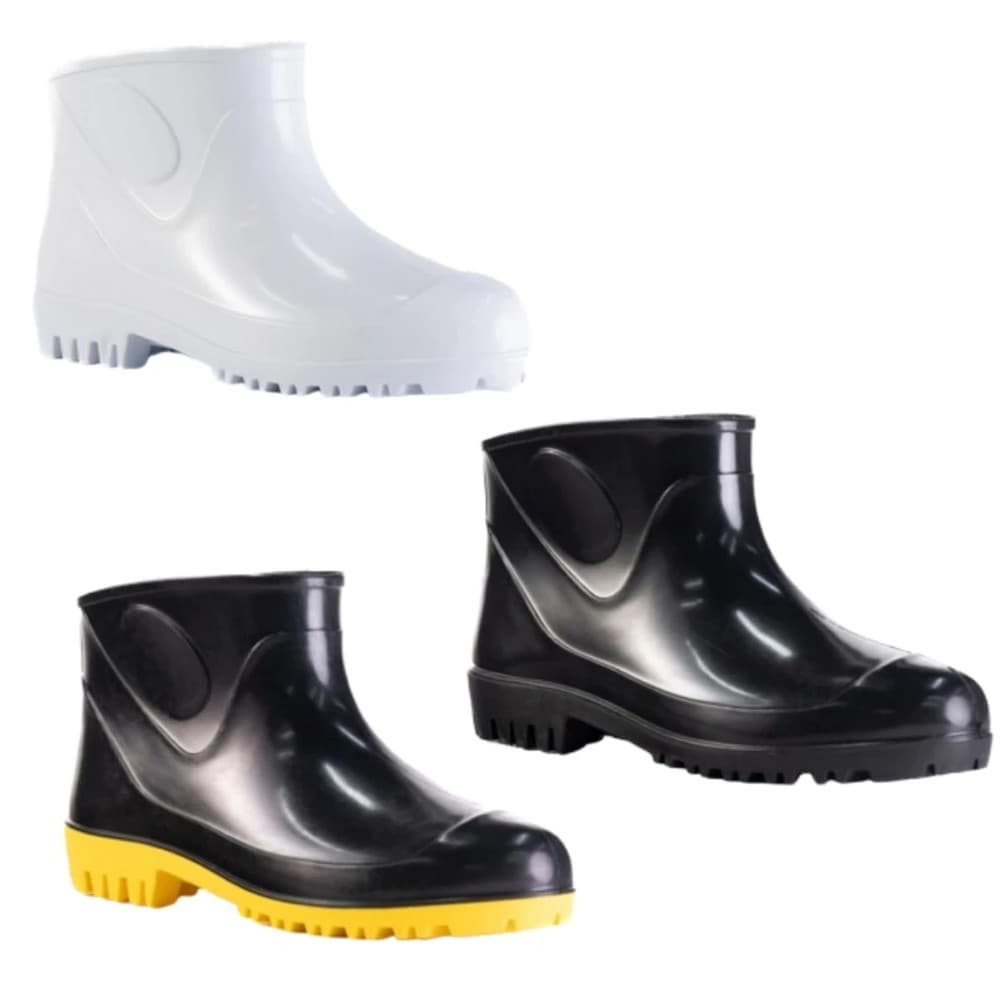 Bota Botinha PVC Cano Extra Curto Impermeavel e Antiderrapante Açougue Cozinha Restaurante Hotel Pesca Limpeza Chuva