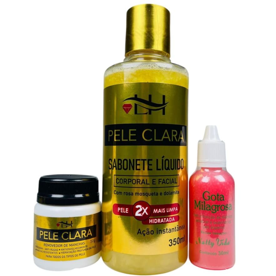 Kit Tira Manchas Pele Clara com Gota Milagrosa Combate Ressecamento e Rachaduras - Natty Vida e LH
