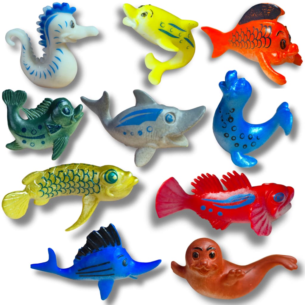 10 Mini Animais Borracha Fundo Do Mar Cavalo Marinho Peixe foca aquário