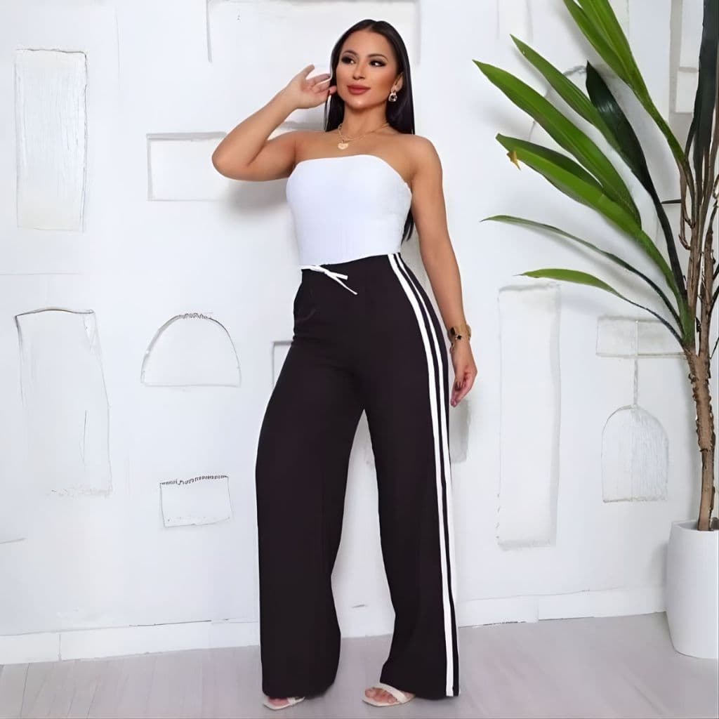 Calça Pantalona Feminina Tecido Sensorial Premium Listras Envio Imediato