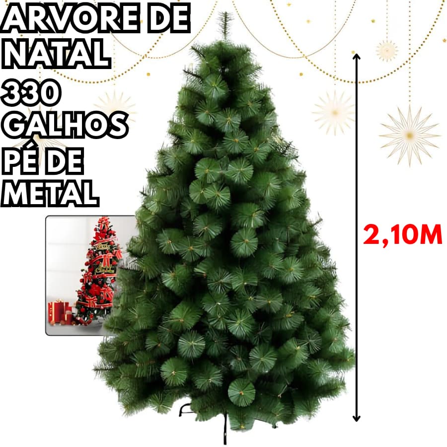Árvore De Natal Pinheiro 2,10M Com 330 Galhos Apoio De Metal Verde Sala Natal Família Natalina