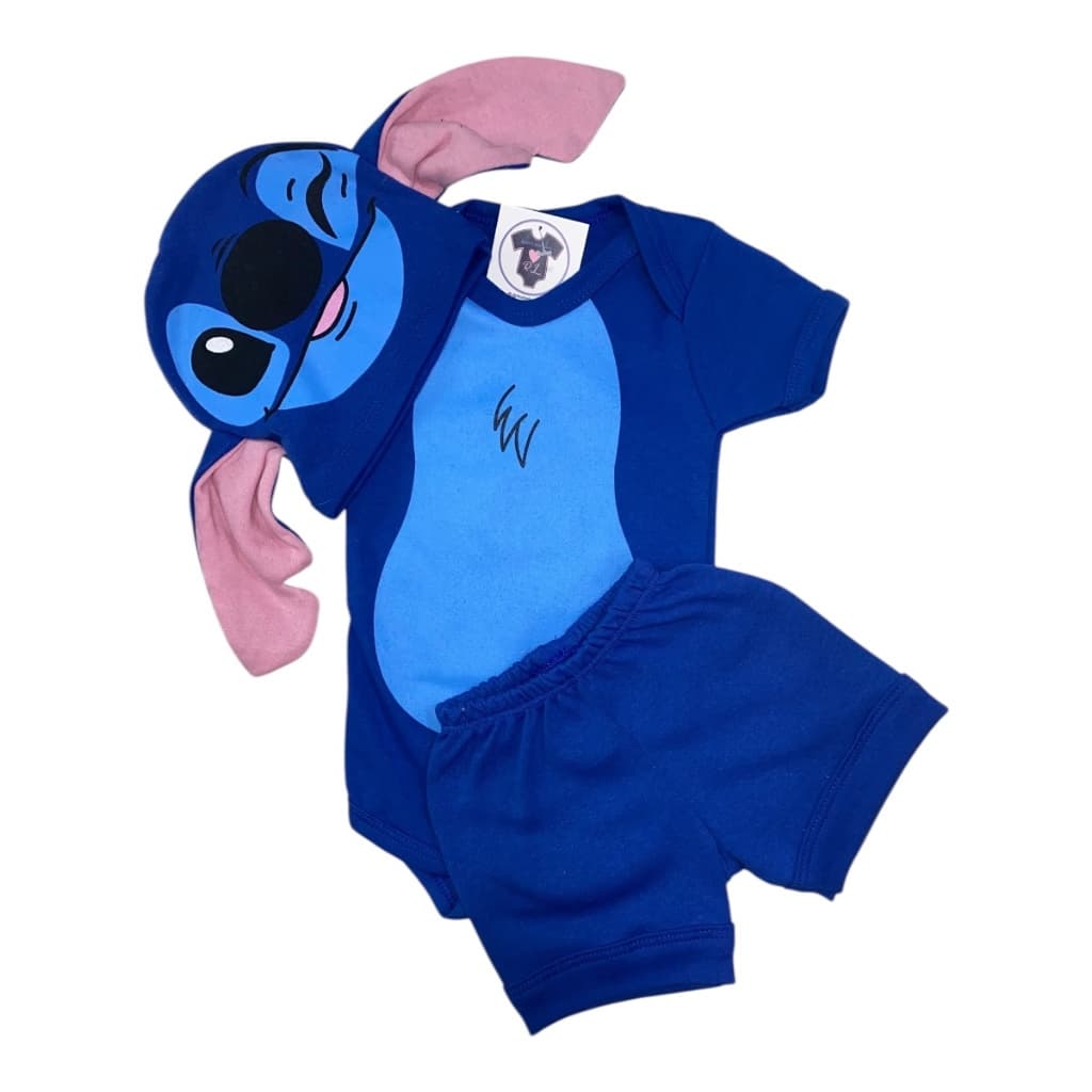 Body Bebe Menino-  STITCH AZUL+ Touca - Temático Mesversário