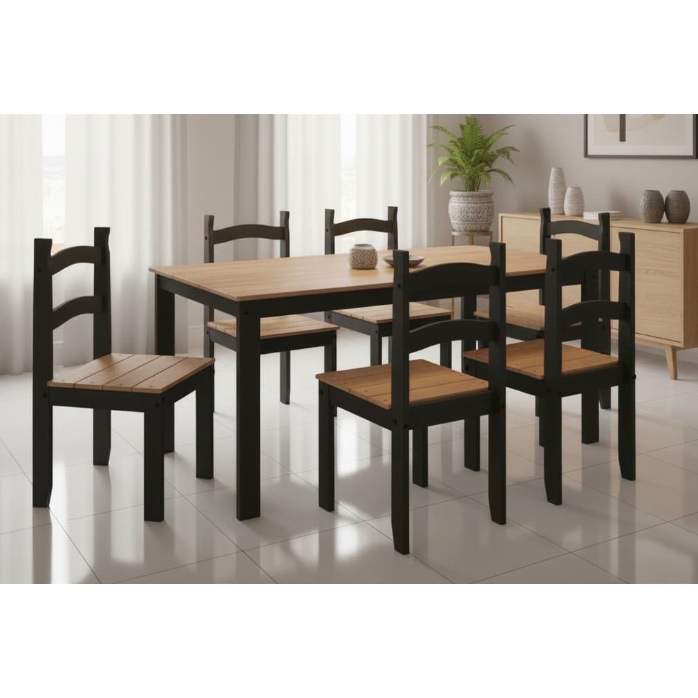 Mesa de Jantar 140x70 Conjunto Com 06 Cadeiras Madeira Maciça Luxo