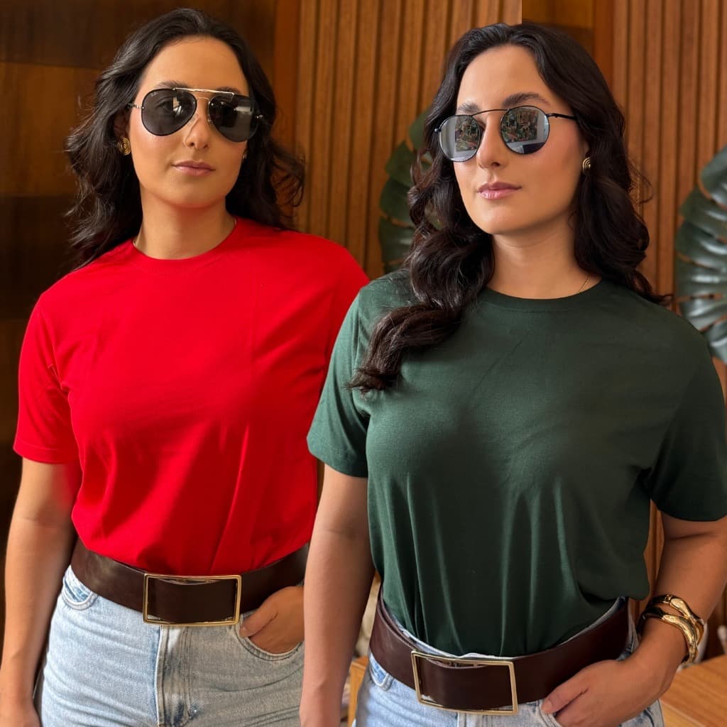 Kit 2 Camisetas Básica Lisas Feminina 100% Algodão  | Gola Redonda – Envio Imediato Promoção com Frete Grátis