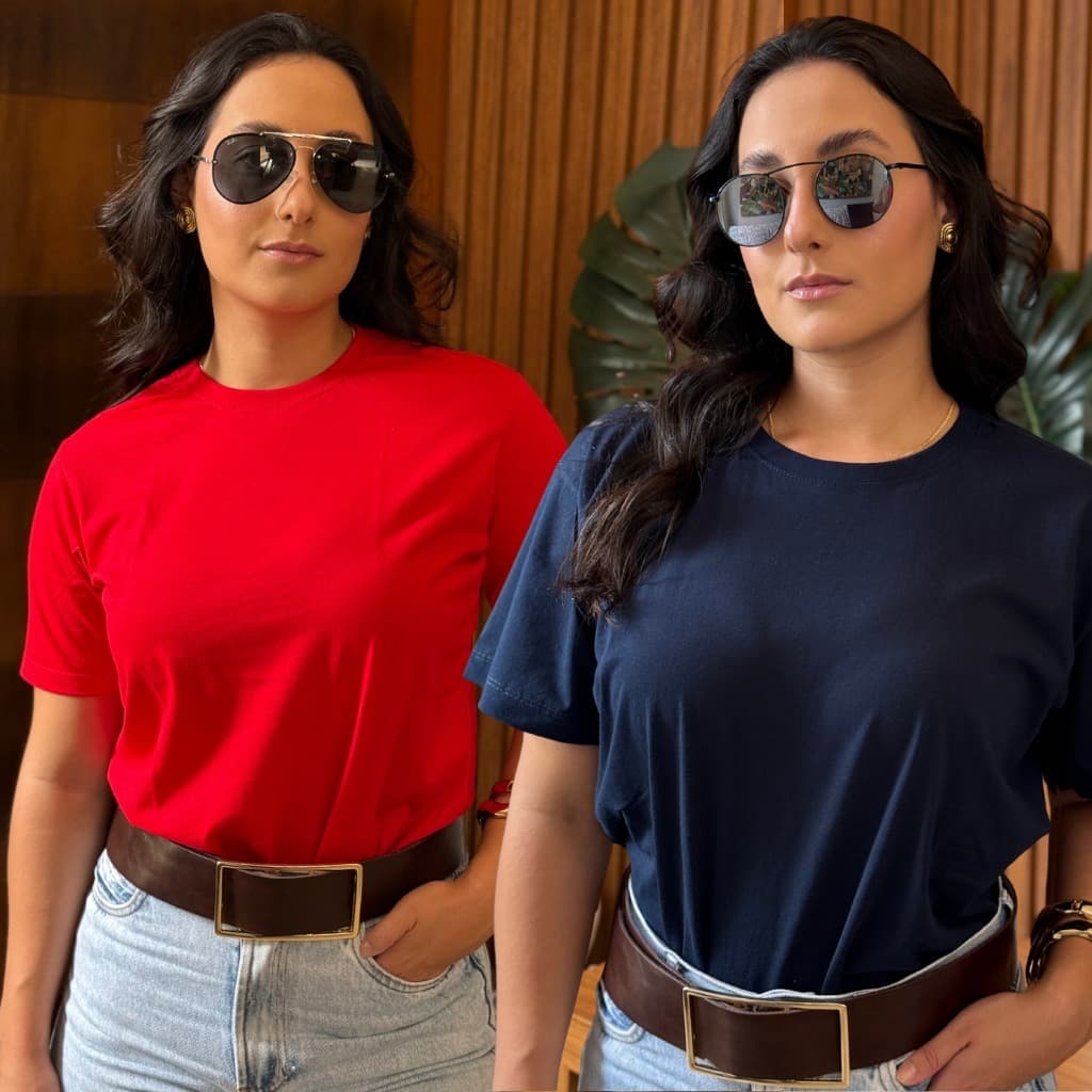 Kit 2 Camisetas Femininas 100% Algodão Lisa Oversized | Gola Redonda – Básica em Promoção com Frete Grátis