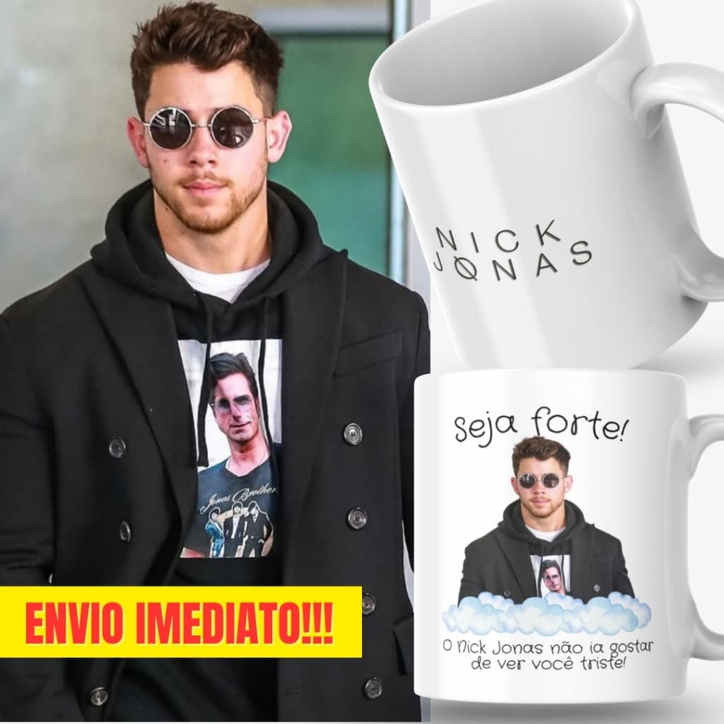 Caneca Xicara Porcelana 325ml Seja Forte Nick Jonas Brothers Personalizada Presente Decoração Casa