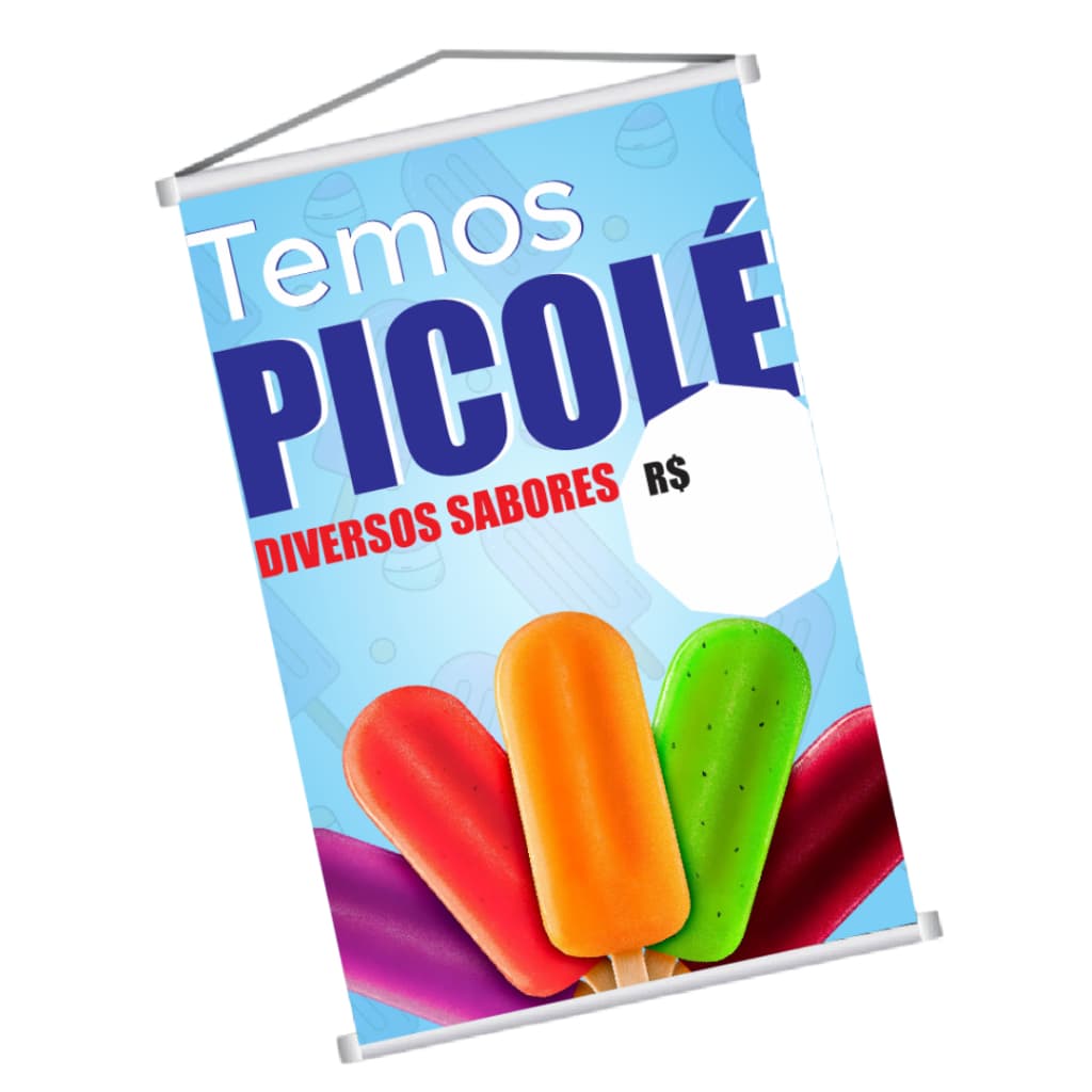Banner Temos Picolé Bastão e Corda 300g Impressão em Alta Qualidade Arte Pronta Envio Imediato