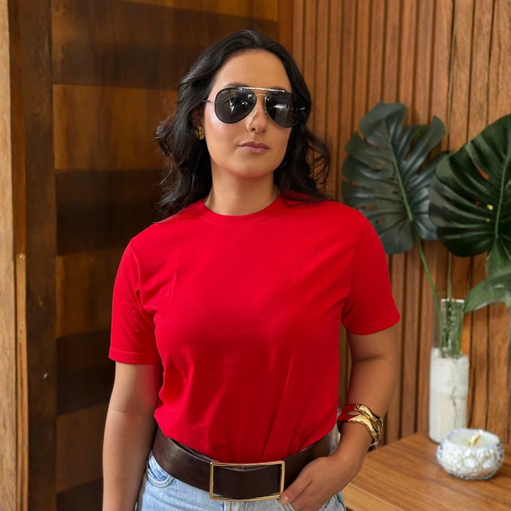 Camiseta Feminina T-Shirt Básica 100% Algodão Lisa Promoção Gola Redonda Oversized Dia Dia - Promoção Frete Grátis