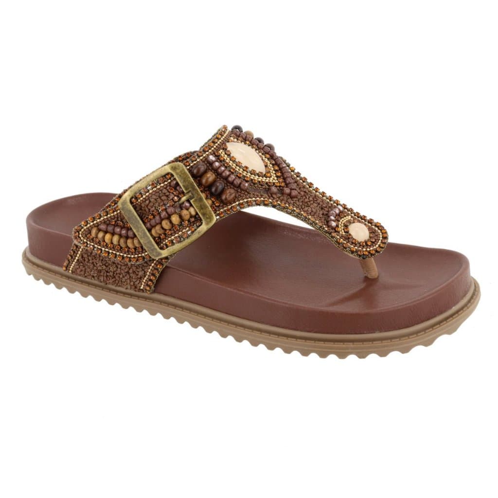 Sandália Papete Birken Rasteira Brilho Strass Pedraria Marrom Lançamento Guvem Oficial