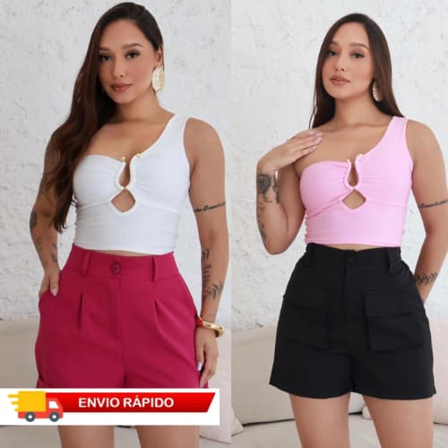Cropped Feminino Nula manca fivela decotado