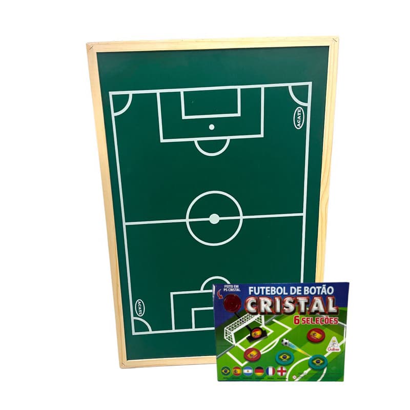 Campo de Futebol de Botão 90x60 + Jogo de Botão Cristal 6 Times Com Escudo