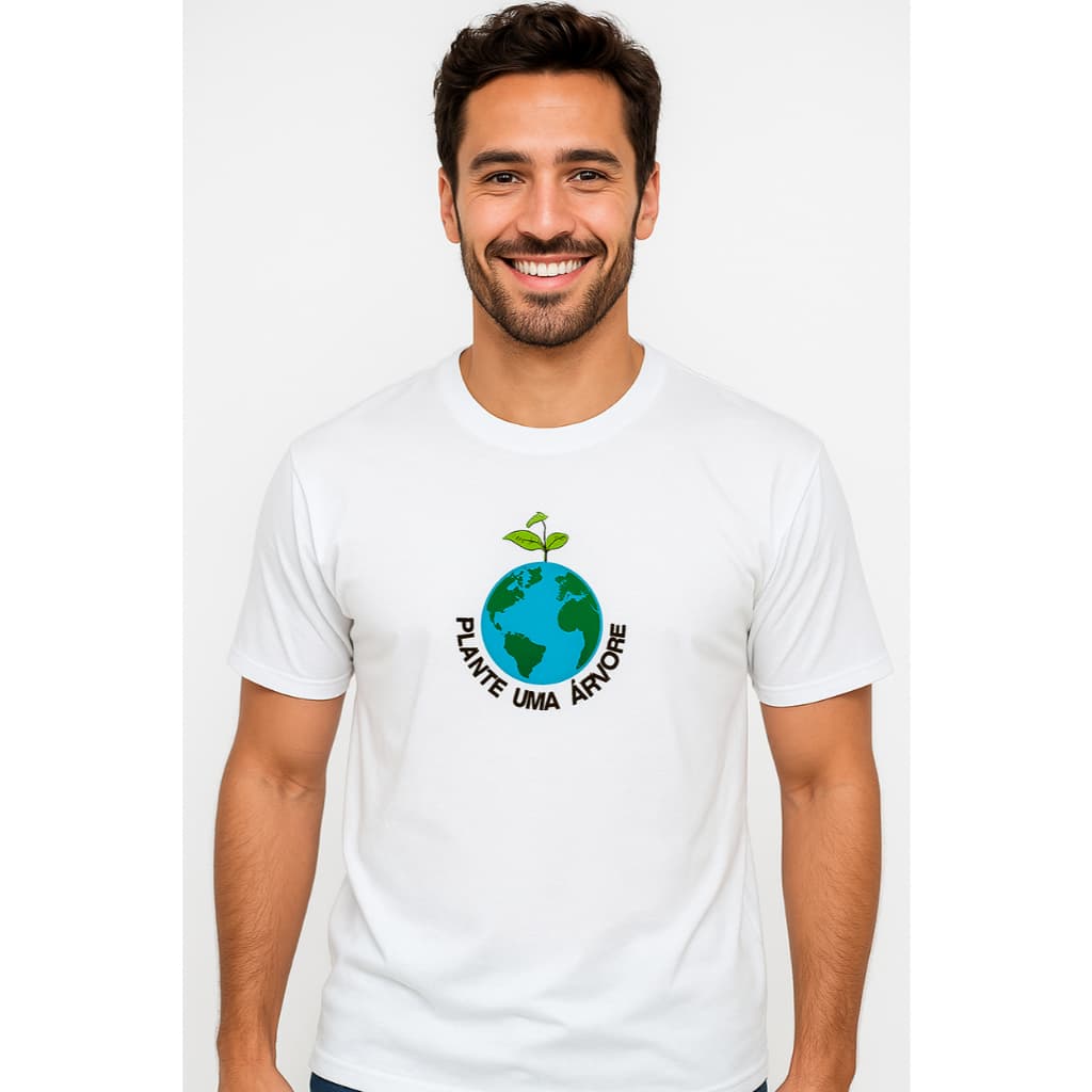 Camiseta Adulto Bordada Ecológica Malha 100% Algodão