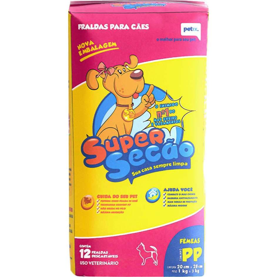 Fraldas Descartáveis Super Secão para Cães Fêmeas com 12 Unidades