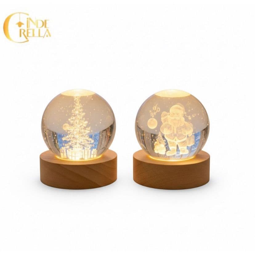 Luminária de Mesa Efeito 3D de Natal Decorativo com Luz LED USB  Abajur Globo cristal