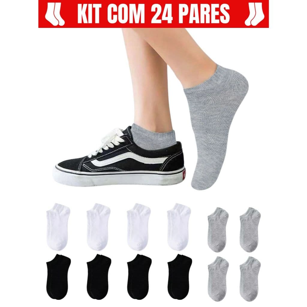 🧦 Kit Pares Meias Soquete Cano Curto Masculina Algodão 37-42 Kit com 6, 12 ou 24 Pares de Meias
