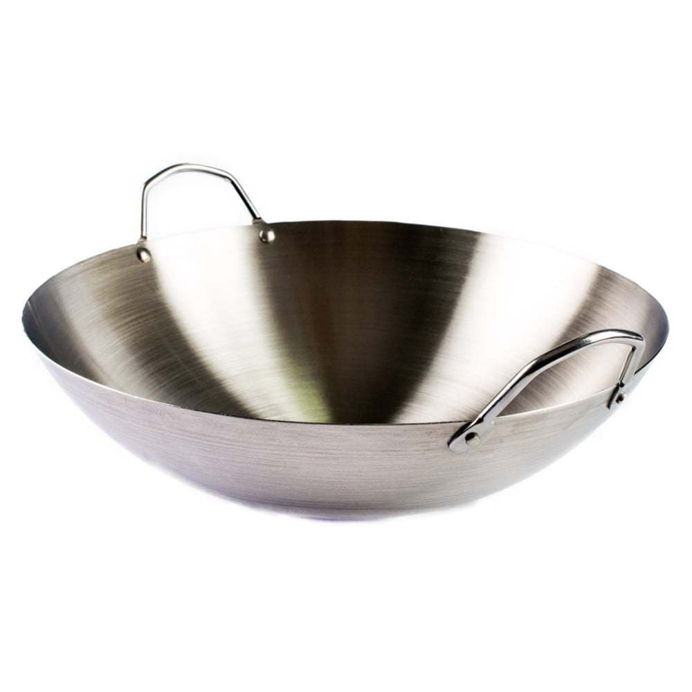 Wok Chinesa Yakissoba Aço Inoxidável Com Alça - 43cm Diâmentro