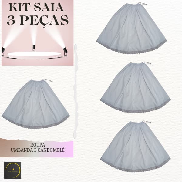 KIT SAIA DE RAÇÃO ROUPA DE SANTO CANDOMBLÉ E UMBANDA (KIT COM 3 SAIAS TECIDO MICROFIBRA