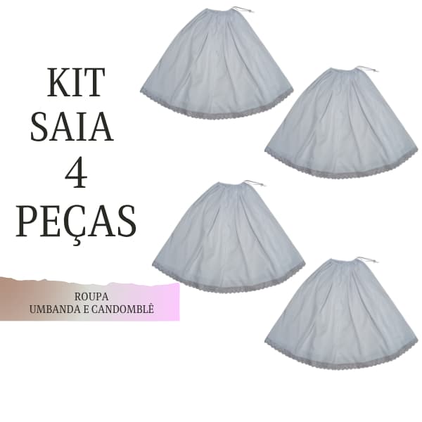KIT SAIA DE RAÇÃO ROUPA  DE SANTO CANDOMBLÉ E UMBANDA (KIT COM 4 SAIAS TECIDO MICROFIBRA