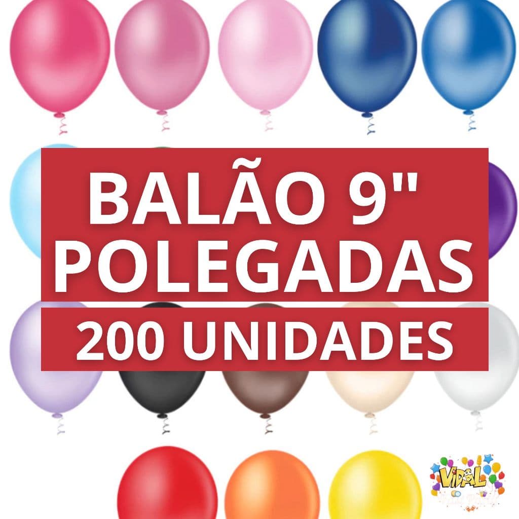 Kit 200 Unidades Balão Bexiga 9" Polegadas Diversas Cores Linha Granfesta Pic Pic